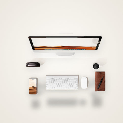 HALVO Field, tapis de bureau coquille d'œuf vu de dessus avec clavier et souris