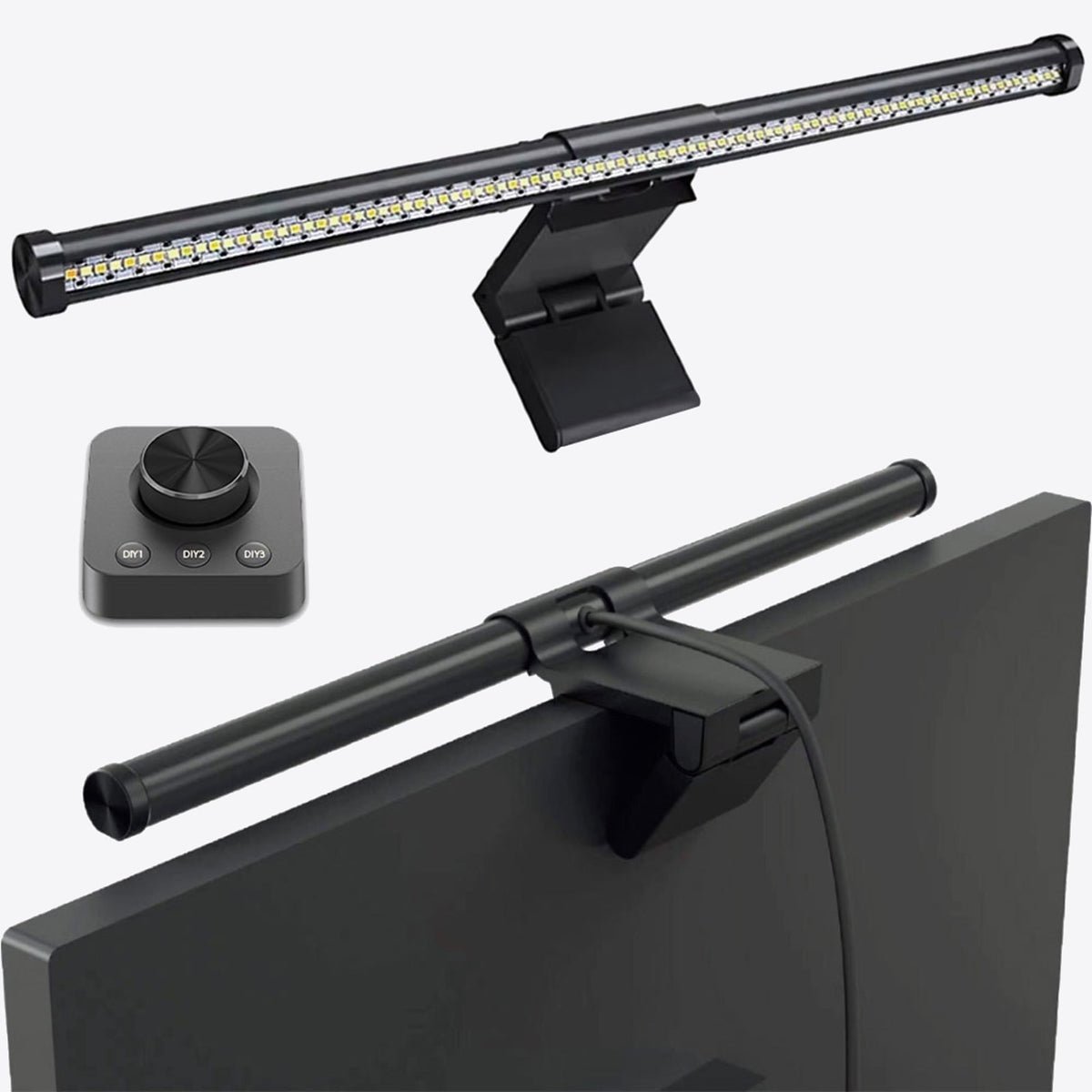 HALVO One édition Pure : barre lumineuse sur son support à gravité, avec la télécommande sans fil à molette