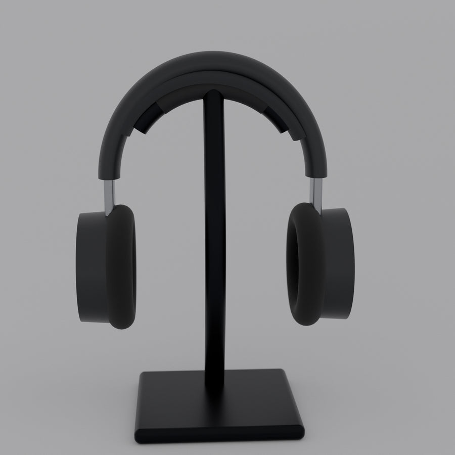 Support casque HALVO Arc noir avec un casque, rendu studio