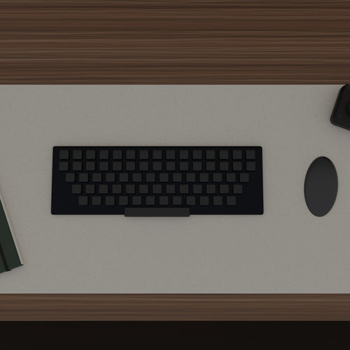 Tapis de bureau HALVO Field coquille d'œuf vu de dessus avec clavier, souris et carnet (rendu 3D)